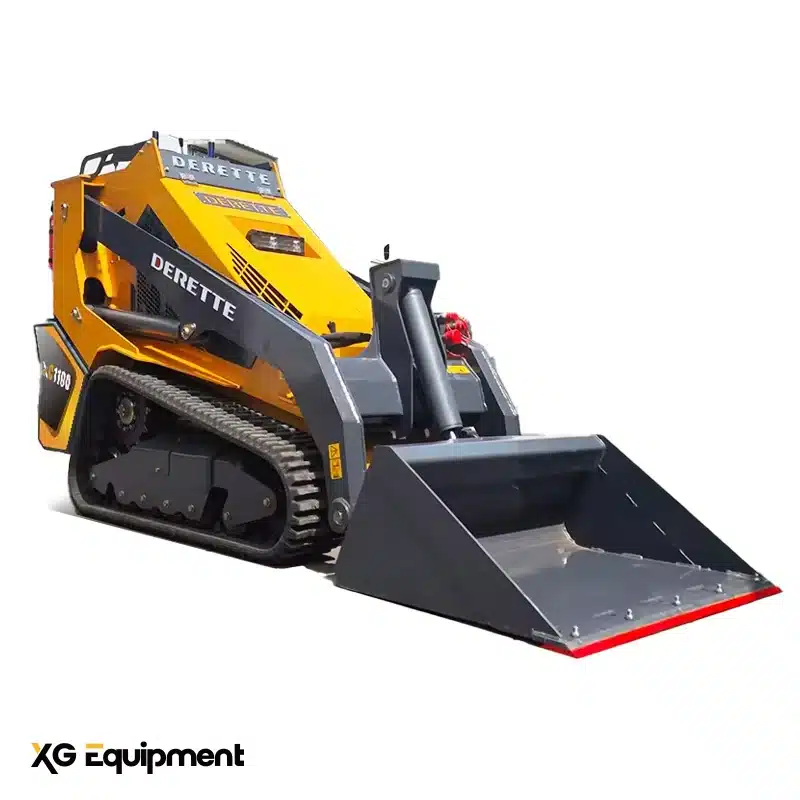 Compact XC1100 loader with 230mm reinforced tracks designed for stability on uneven terrain.