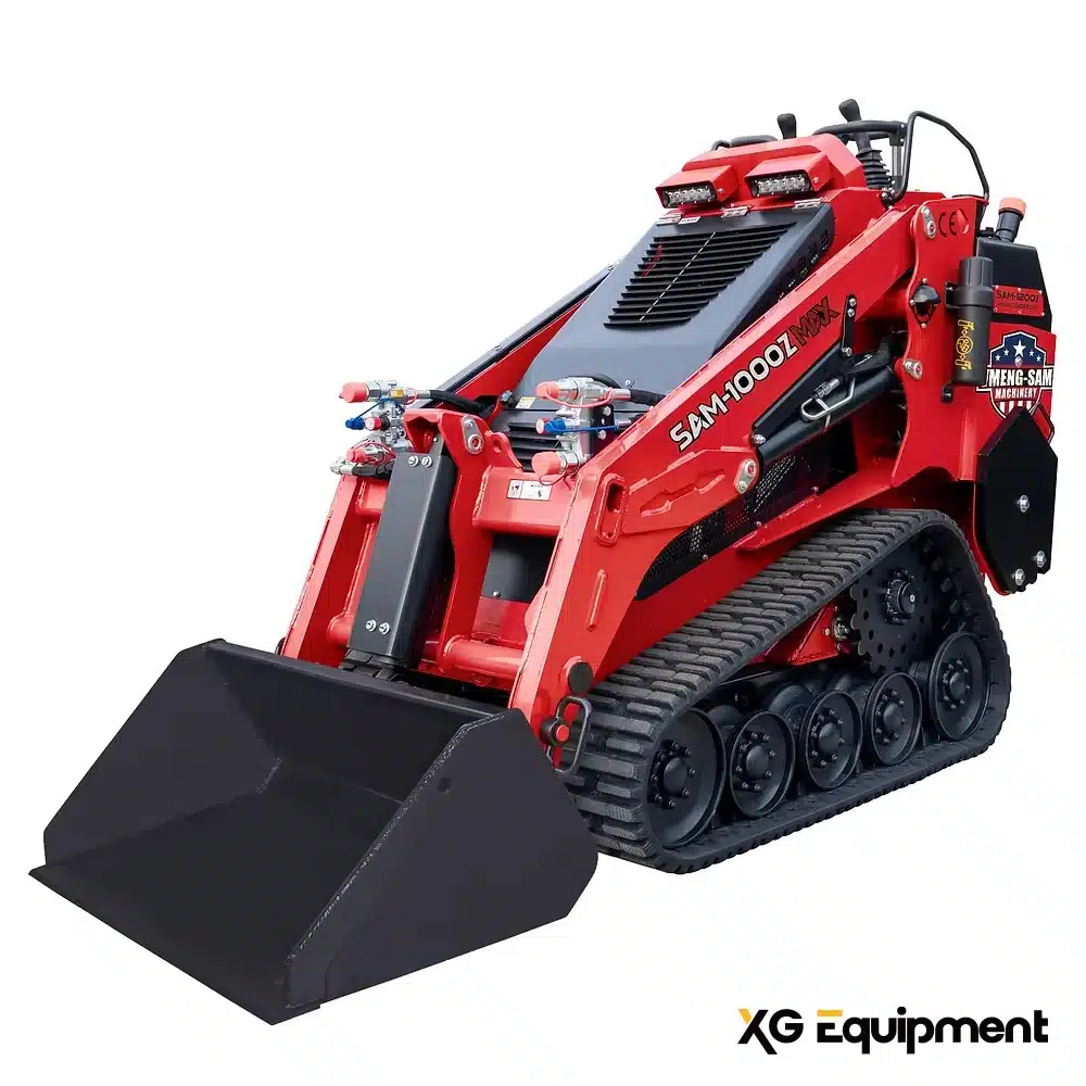 SAM-1000Z MAX compact loader displaying the 9 inch wide tracks and 11 inch ground clearance.