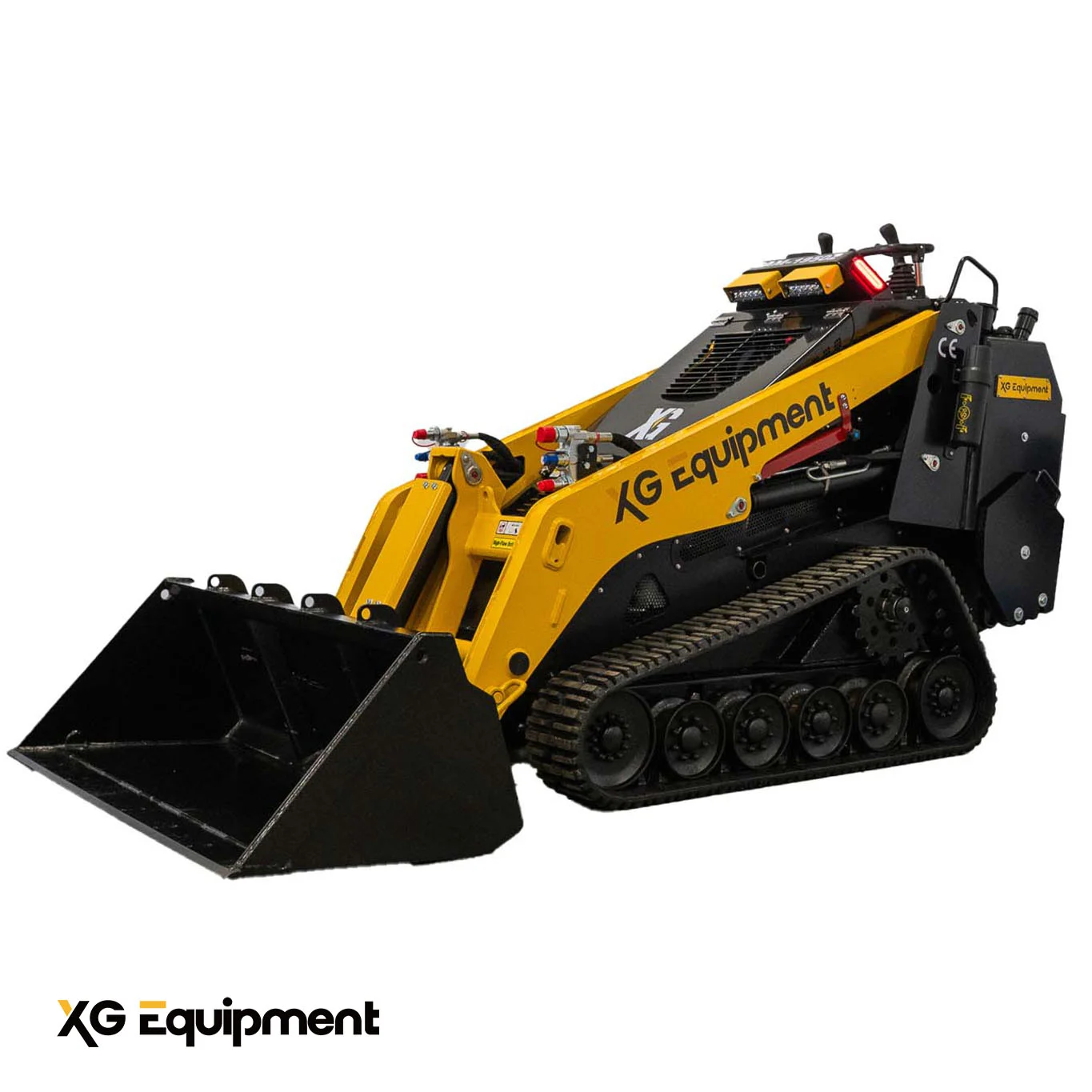XG Equipment SAM-1950Z mini loader showing its compact 45.6-inch width and standard bucket.
